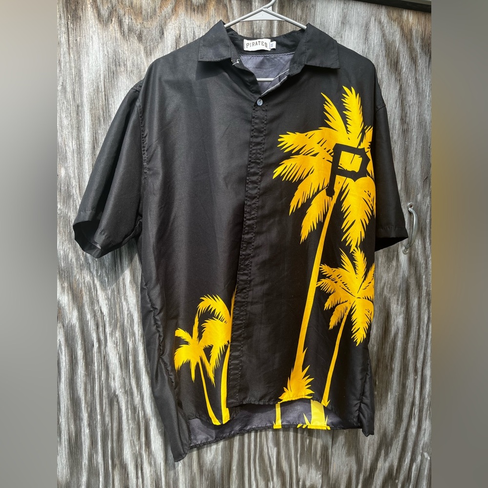 Pittsburgh pirates Hawaiian Black and Yellow Men's Shirt collared button XL
